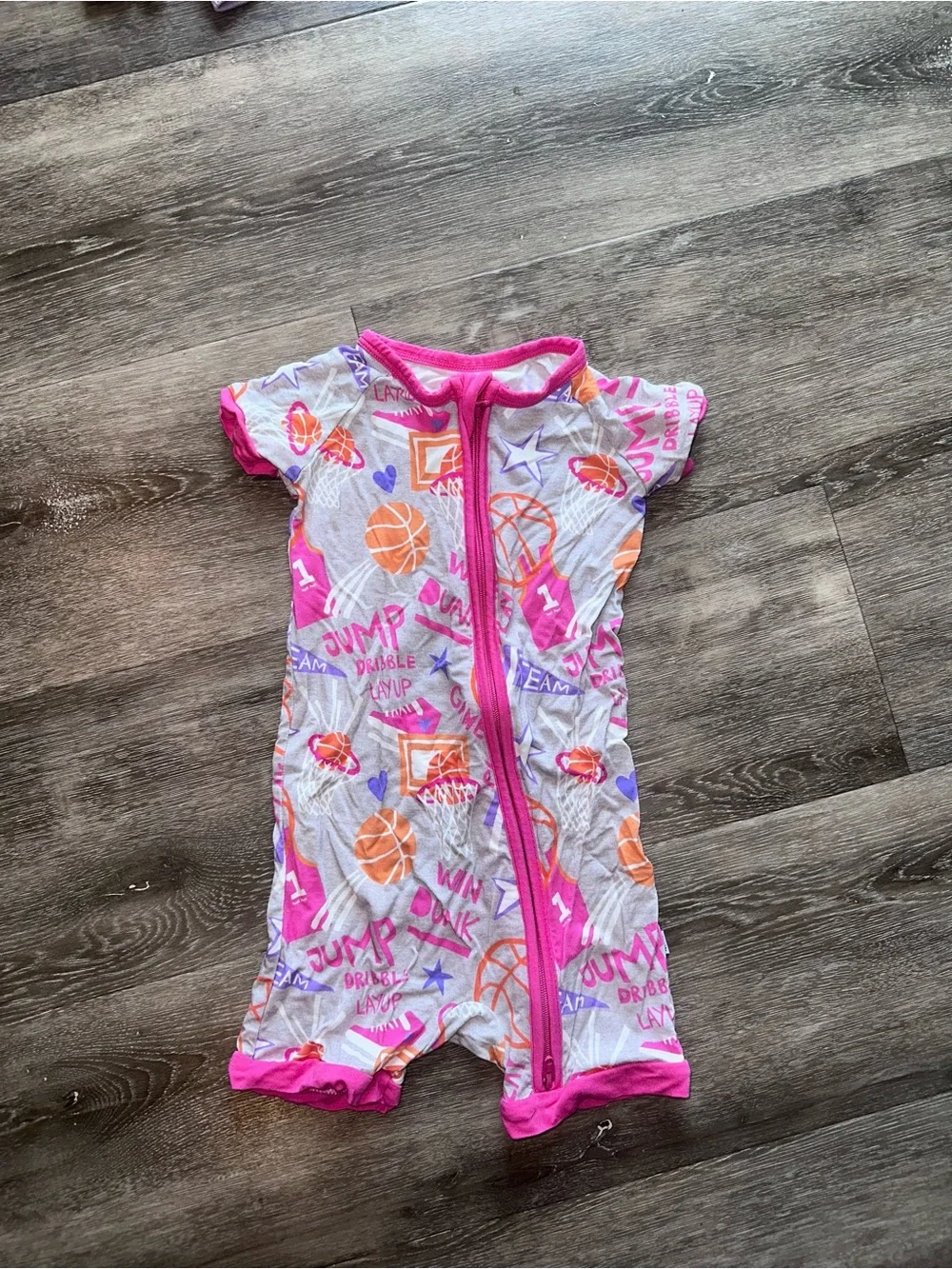 Little Sleepies Pink Basketball Print Zip-Front Shorty